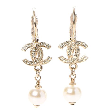 chanel crystal pearl cc drop earrings